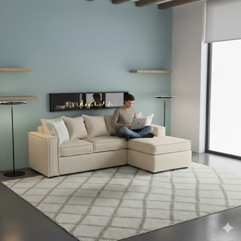 LIVING 311 LEHMANN BEIGE CLARO  SECCIONAL + 2 POLTRONAS CON RESORTE FULL  COMFORT PLUS - 3