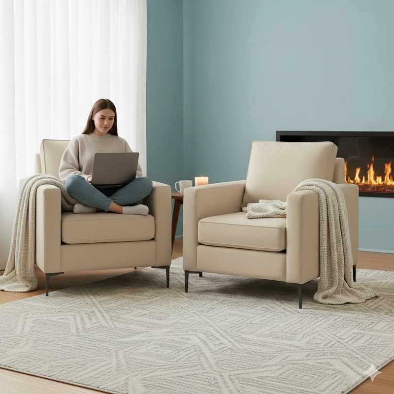 LIVING 311 LEHMANN BEIGE CLARO  SECCIONAL + 2 POLTRONAS CON RESORTE FULL  COMFORT PLUS - 4