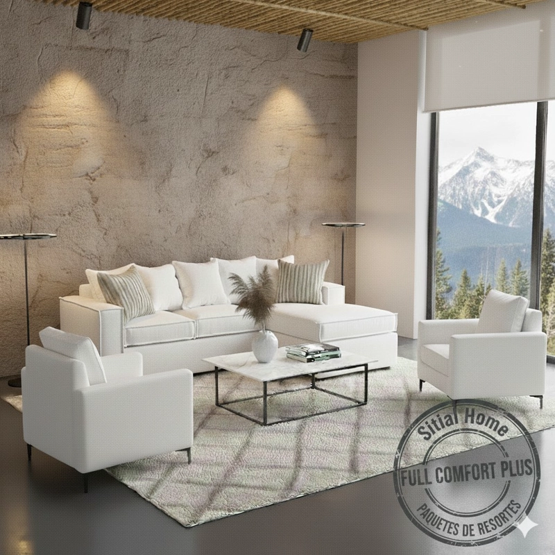LIVING 311 LEHMANN BLANCO SECCIONAL + 2 POLTRONAS CON RESORTE FULL COMFORT PLUS - 2