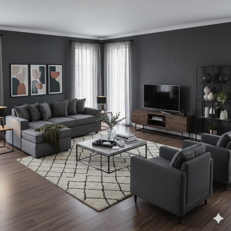 LIVING 311 LEHMANN GRAFITO  SECCIONAL + 2 POLTRONAS CON RESORTE FULL COMFORT PLUS - 1