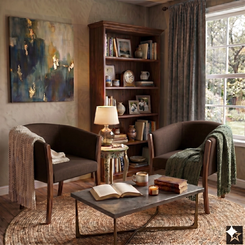 LIVING 311 FACUNDO CAFE SOFA3 CUERPOS + 2 SITIALES DE MADERA TAPIZADOS - 2