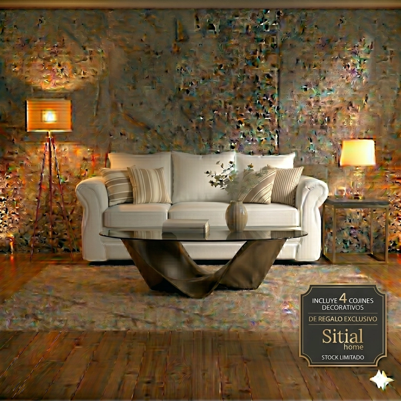 LIVING 311 FACUNDO BLANCO SOFA3 CUERPOS + 2 SITIALES DE MADERA TAPIZADOS - 2