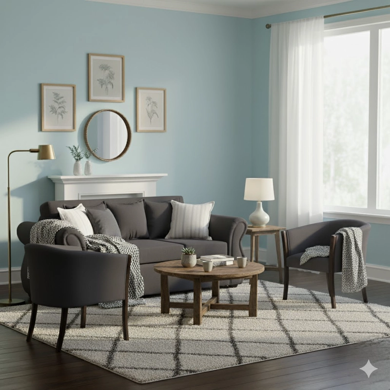 LIVING 311 FACUNDO MARENGO SOFA3 CUERPOS + 2 SITIALES DE MADERA TAPIZADOS - 4