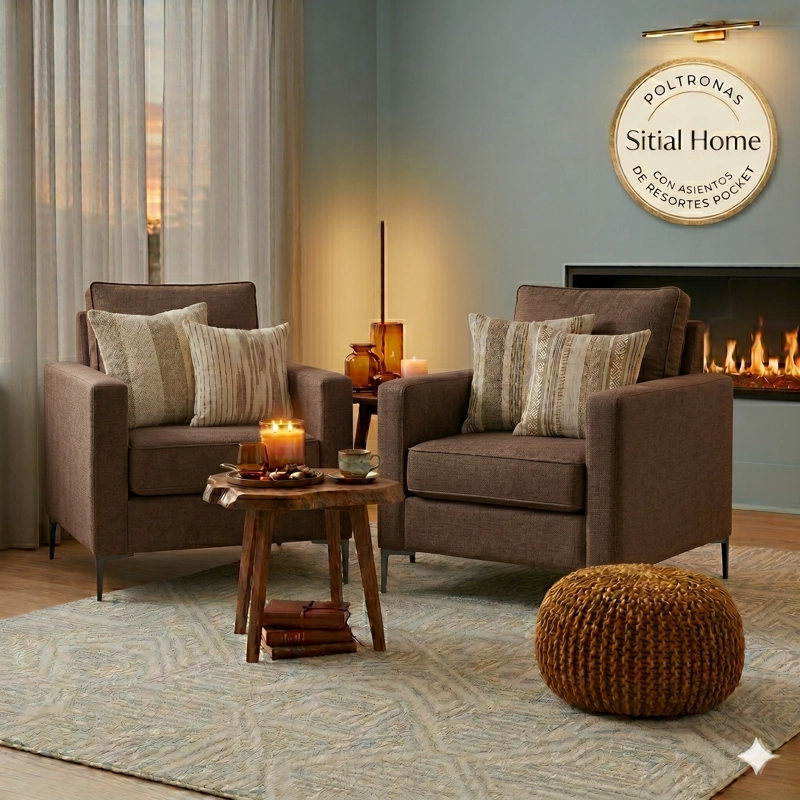 LIVING 311 SANTELMO CAFE  SOFA 3 CUERPOS + 2 POLTRONAS CON RESORTES FULL COMFORT PLUS - 2