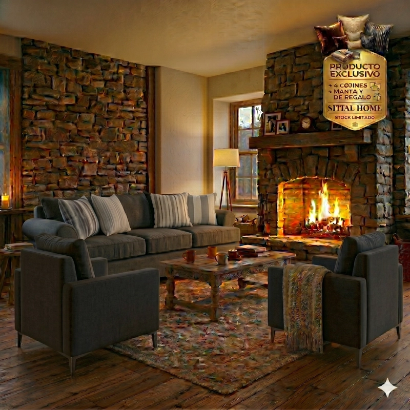 LIVING 311 SANTELMO GRAFITO SOFA 3 CUERPOS + 2 POLTRONAS CON RESORTES FULL COMFORT PLUS - 1