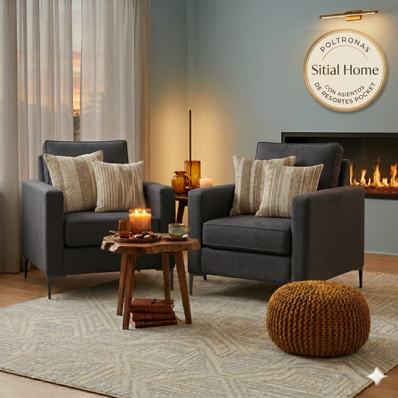 LIVING 311 SANTELMO GRAFITO SOFA 3 CUERPOS + 2 POLTRONAS CON RESORTES FULL COMFORT PLUS - 2