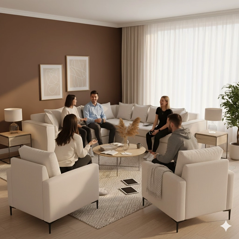 LIVING 311 ROMEO  BEIGE SECCIONAL  6 CUERPOS   + 2  POLTRONAS RESORTES FULL COMFORT PLUS - 1