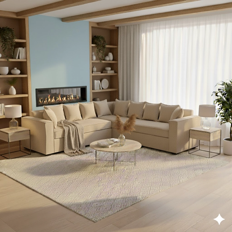 LIVING 311 ROMEO  BEIGE SECCIONAL  6 CUERPOS   + 2  POLTRONAS RESORTES FULL COMFORT PLUS - 2