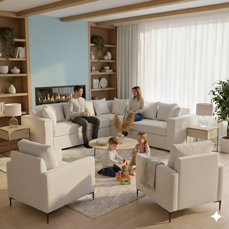 LIVING 311 ROMEO BLANCO SECCIONAL 6 CUERPOS + 2 POLTRONAS RESORTES FULL COMFORT PLUS - 1