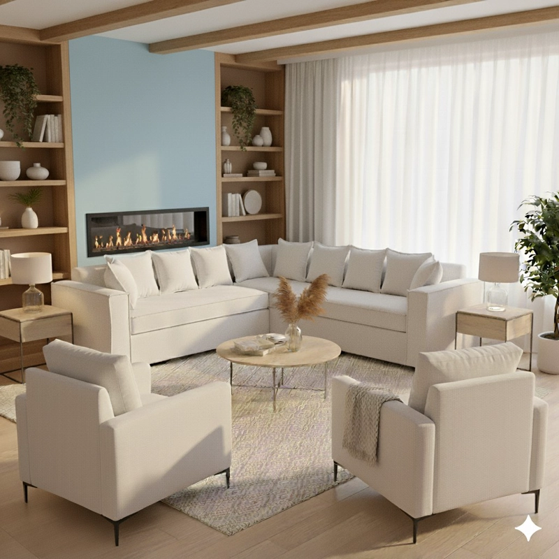LIVING 311 ROMEO BLANCO SECCIONAL 6 CUERPOS + 2 POLTRONAS RESORTES FULL COMFORT PLUS - 2