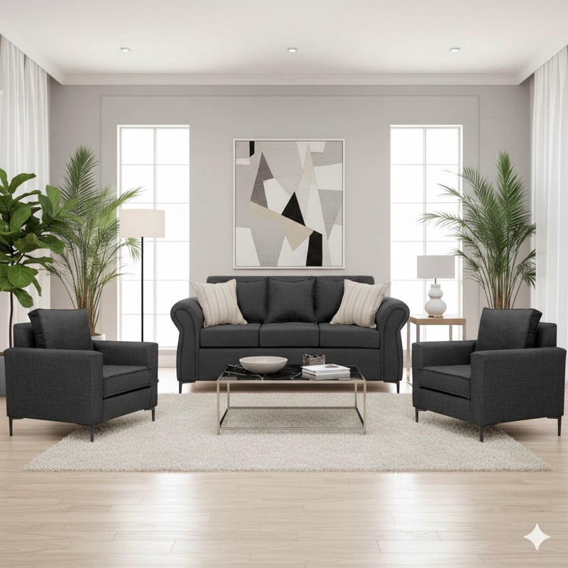 LIVING 311 SULLIVAN GRAFITO SOFA 3 CUERPOS + 2 POLTRONAS RESORTE POCKET FULL CONFORT - 1