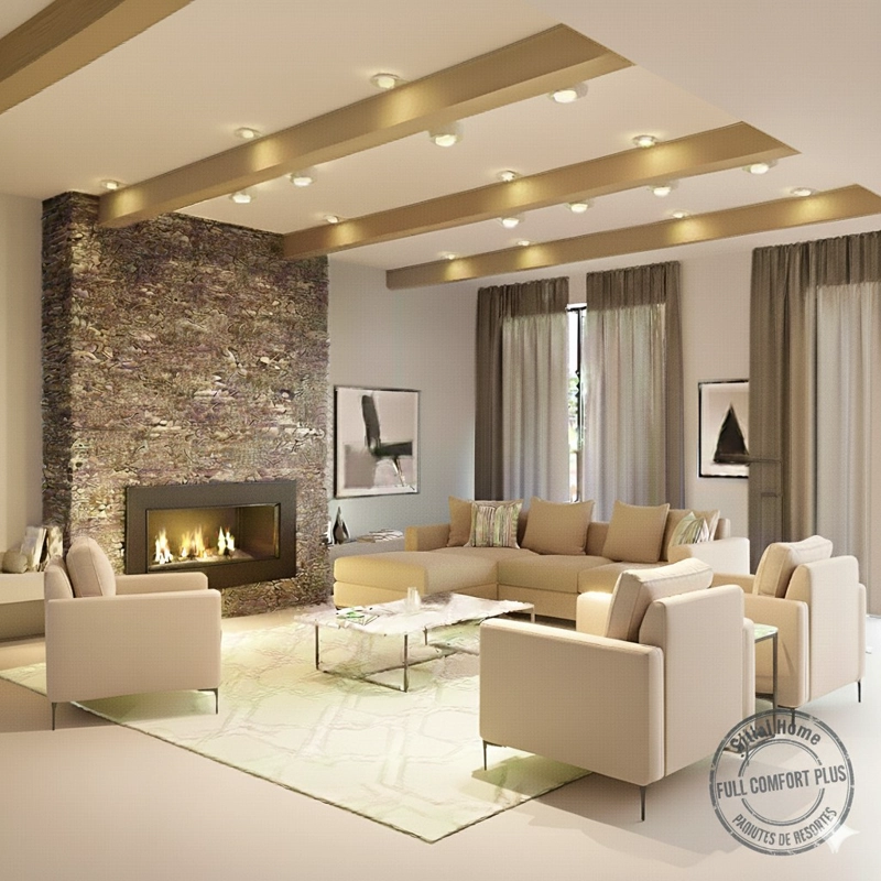 LIVING 311 CON RESORTES EMIRATO BEIGE SECCIONAL INTERCAMBIABLE + 3 POLTRONAS - 2