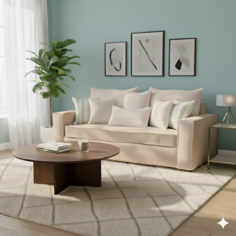 SOFA 3 CUERPOS CON RESORTES FULL COMFORT PLUS AGUSTINA BEIGE CLARO - 2