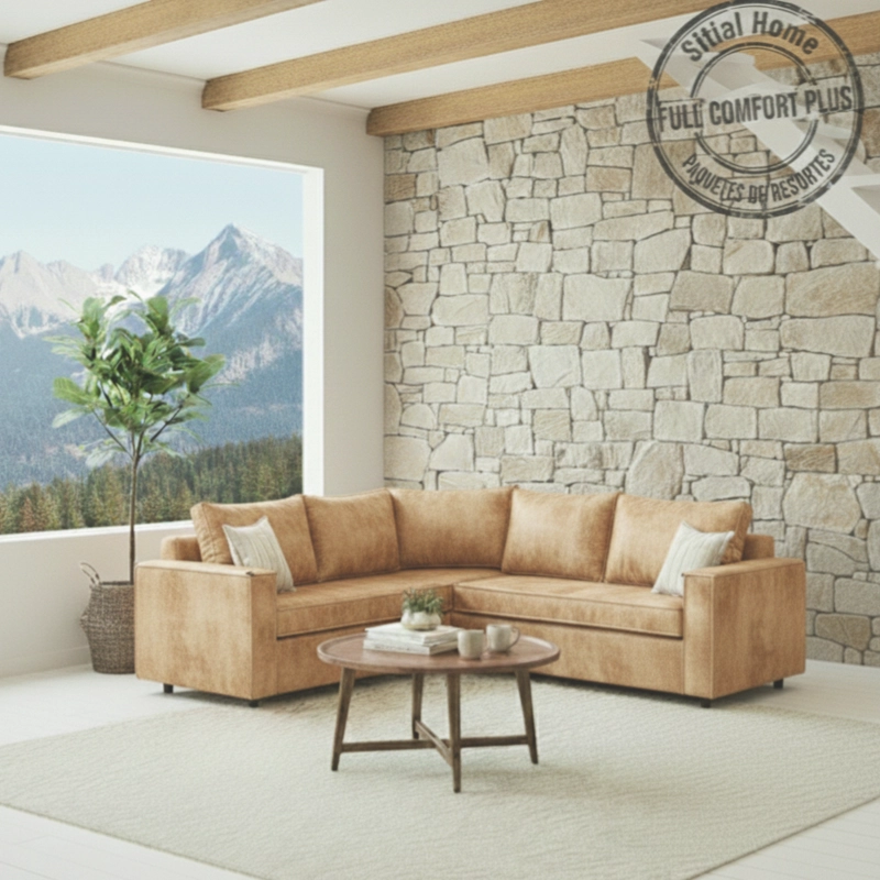 LIVING 311 JACK BEIGE CUERO SINTETICO ENVEJECIDO SECCIONAL + 2 POLTRONAS CON RESORTES - 2