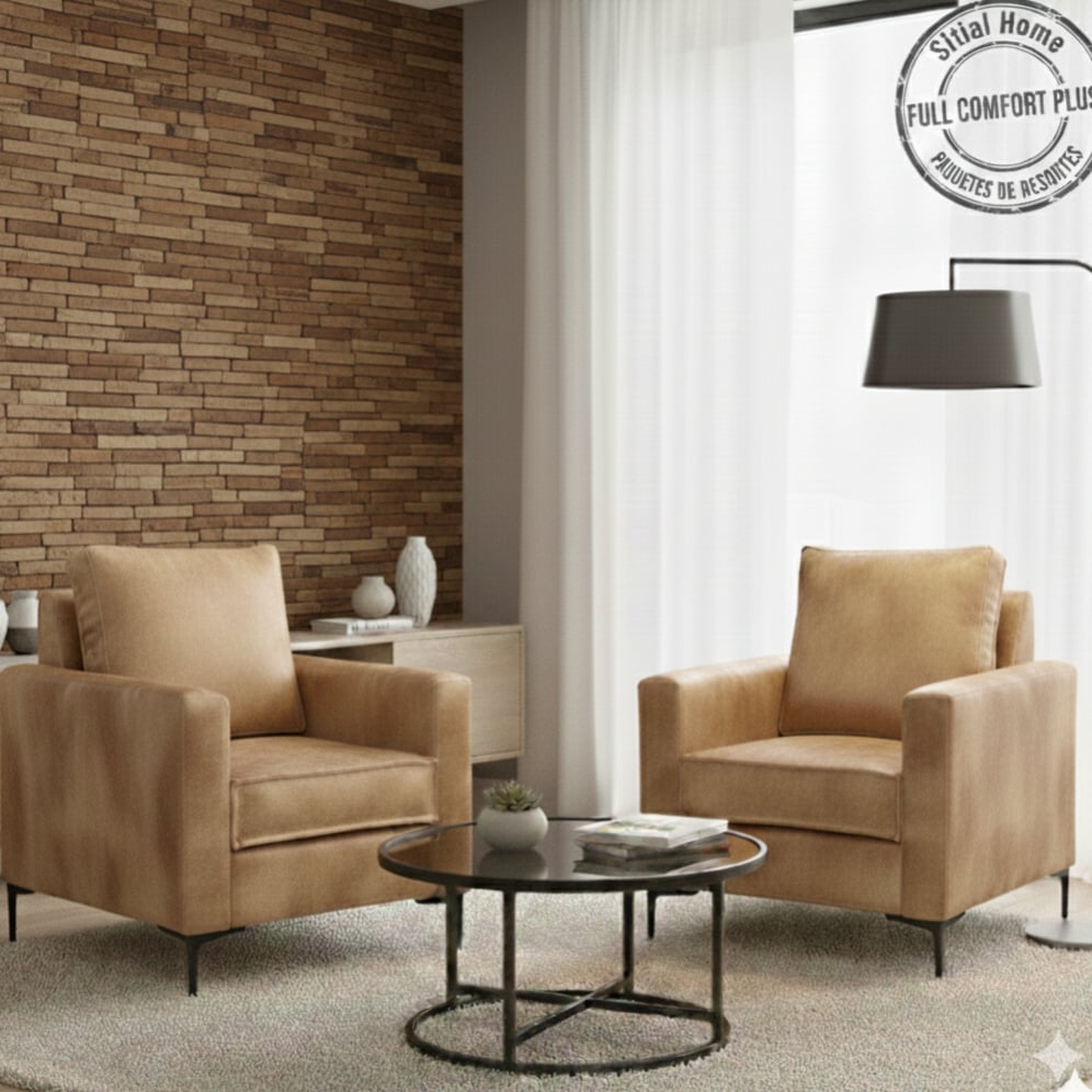 LIVING 311 JACK BEIGE CUERO SINTETICO ENVEJECIDO SECCIONAL + 2 POLTRONAS CON RESORTES - 3