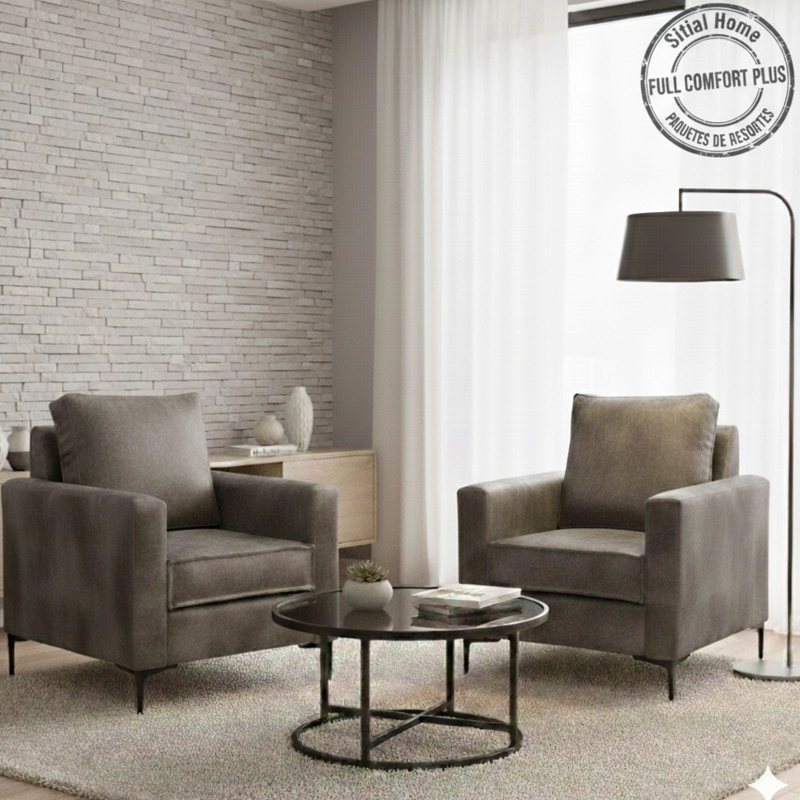 LIVING 311 JACK  GRIS CUERO SINTETICO ENVEJECIDO SECCIONAL + 2 POLTRONAS CON RESORTES - 3