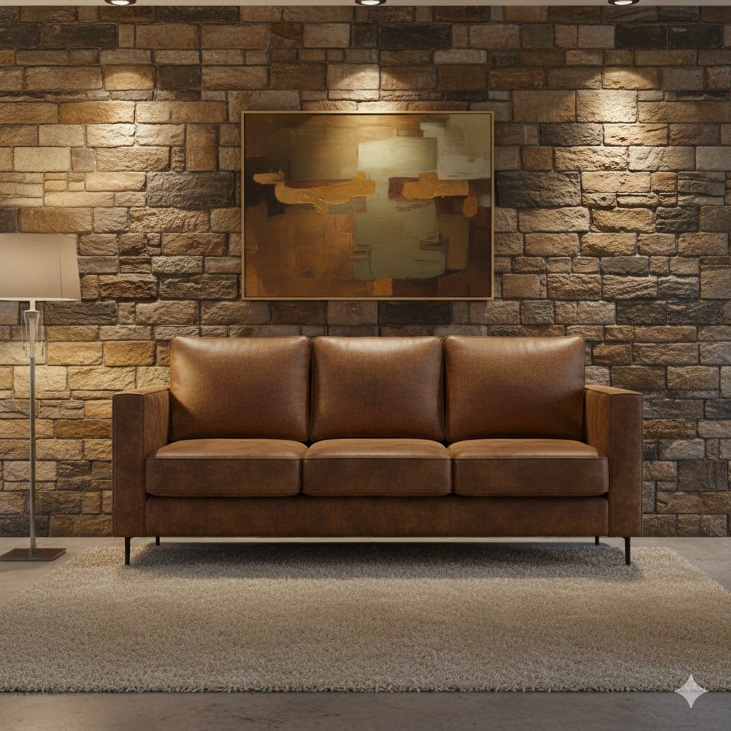 SOFA 3 CUERPOS TENNESSE CUERO SINTETICO ENVEJECIDO CAFE, ASIENTOS DE RESORTES POCKET - 2