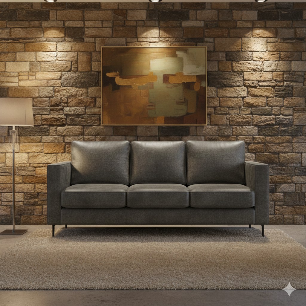 SOFA 3 CUERPOS TENNESSE CUERO SINTETICO ENVEJECIDO GRIS ASIENTOS DE RESORTES POCKET - 2