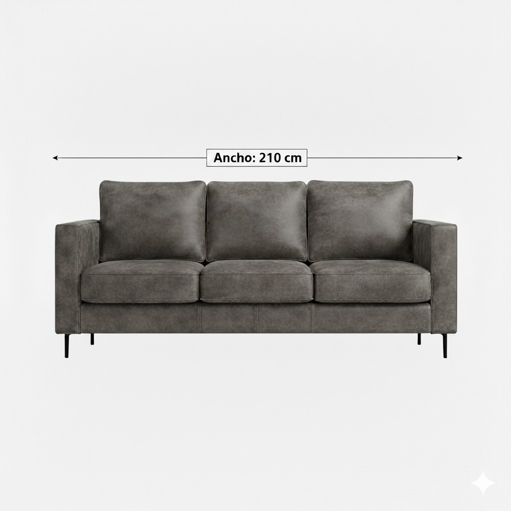 SOFA 3 CUERPOS TENNESSE CUERO SINTETICO ENVEJECIDO GRIS ASIENTOS DE RESORTES POCKET - 3