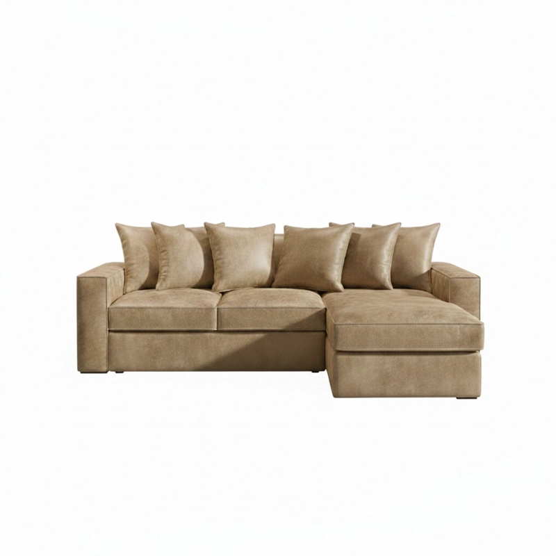 SECCIONAL INTERCAMBIABLE TENNESSE BEIGE CUERO SINTETICO ENVEJECIDO RESORTES  FULL COMFORT PLUS - 1