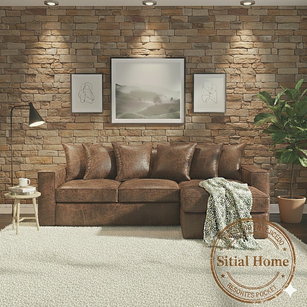 SECCIONAL INTERCAMBIABLE TENNESSE CAFE CUERO SINTETICO ENVEJECIDO RESORTES FULL COMFORT PLUS - 2