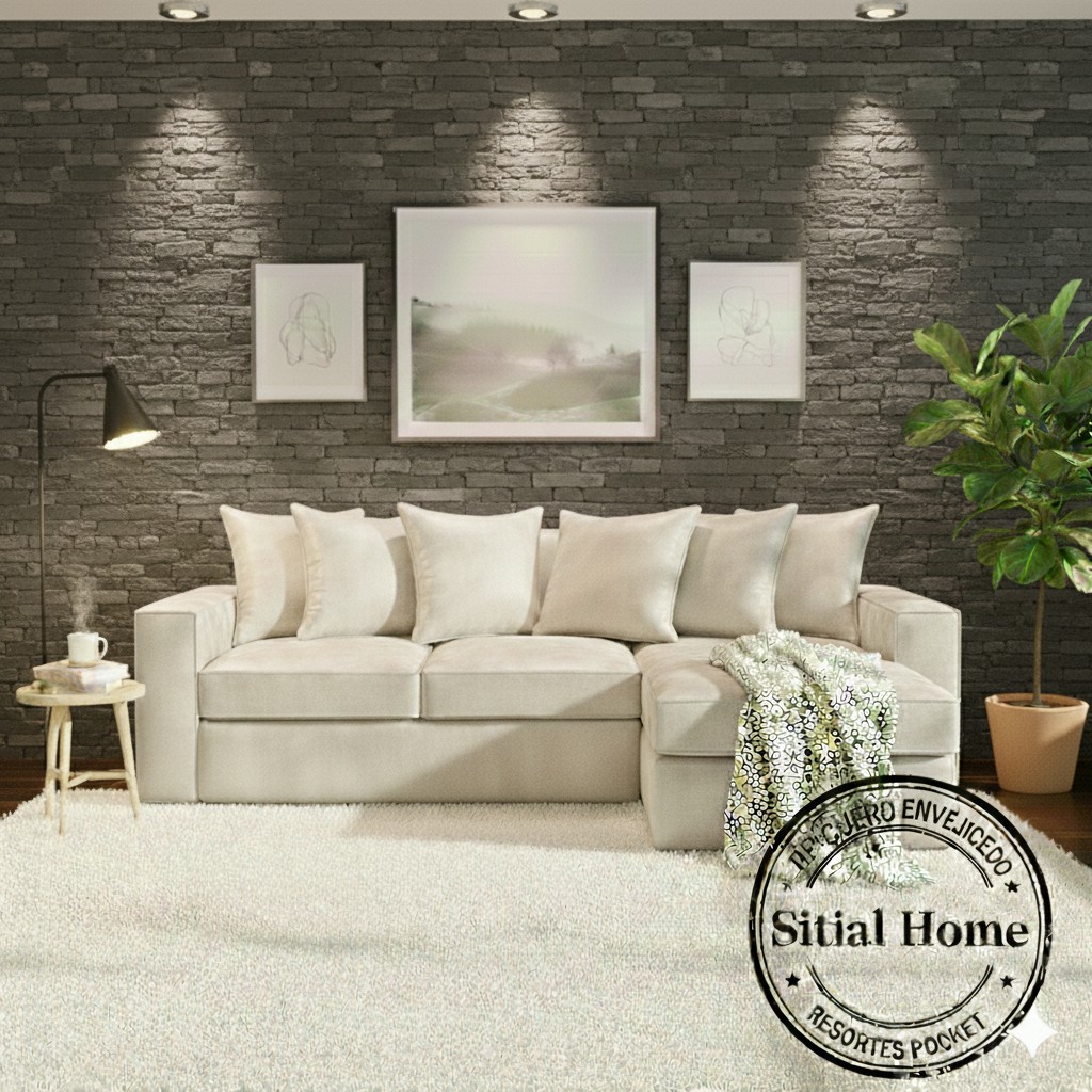 SECCIONAL INTERCAMBIABLE TENNESSE BLANCO CUERO SINTETICO ENVEJECIDO RESORTES  FULL COMFORT PLUS - 2