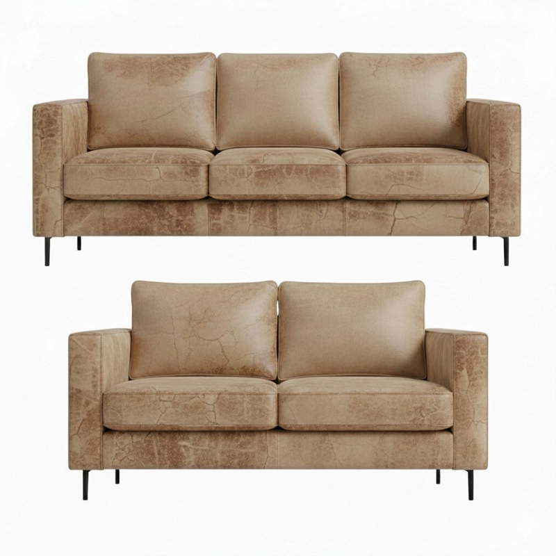 JUEGO LIVING 32 TENNESSE BEIGE CUERO SINTE TICO ENVEJECIDO CON ASIENTOS DE RESORTES POCKET - 2