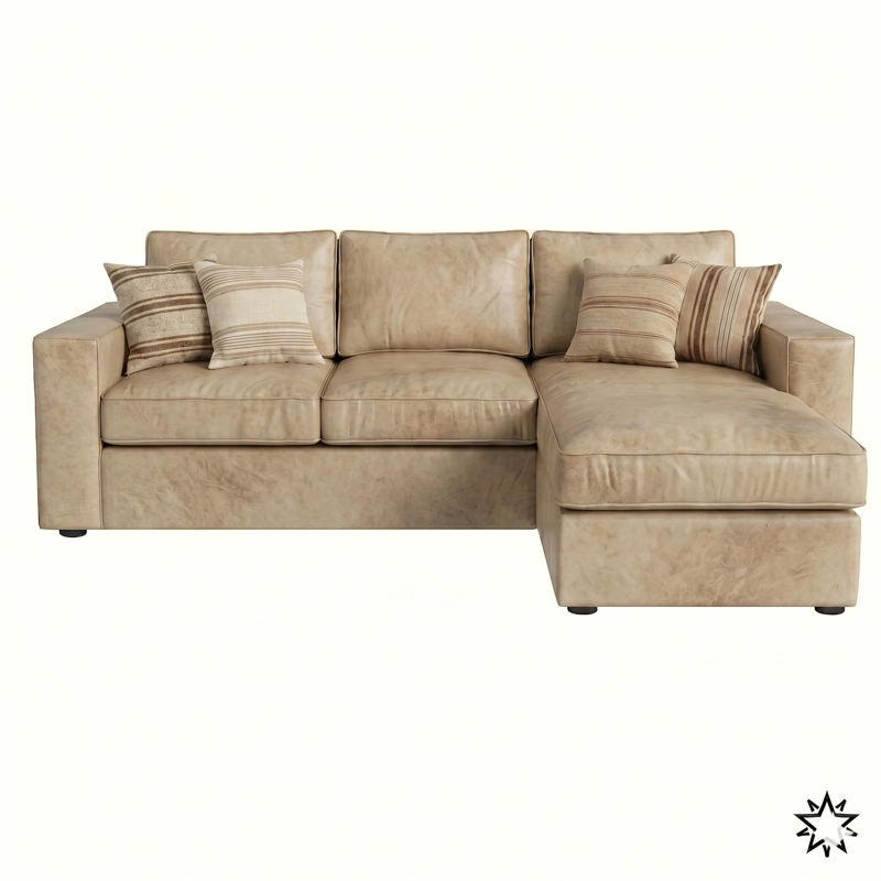 SECCIONAL INTERCAMBIABLE BURTON BEIGE CUERO SINTETICO ENVEJECIDO RESORTES POCKET - 2