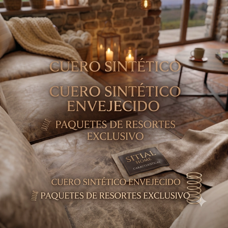 LIVING 311 BURTON  BEIGE EN CUERO SINTETICO ENVEJECIDO  ,SECCIONAL RESORTES F COMFORT + 2 SITIALES - 8