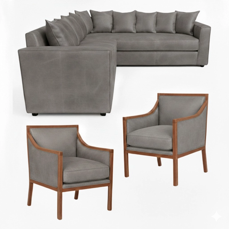 LIVING 311 BURTON GRIS EN CUERO SINTETICO ENVEJECIDO ,SECCIONAL RESORTES F COMFORT + 2 SITIALES - 3