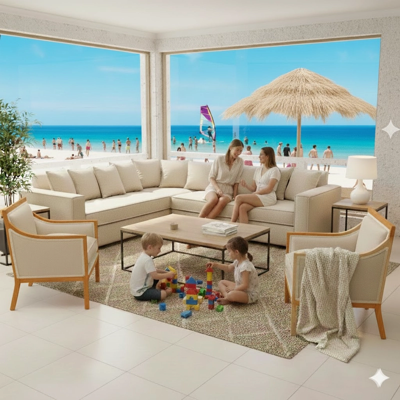LIVING 311 METROPOLITAN BEIGE CLARO SECCIONAL RESORTES + 2 SITIALES - 2
