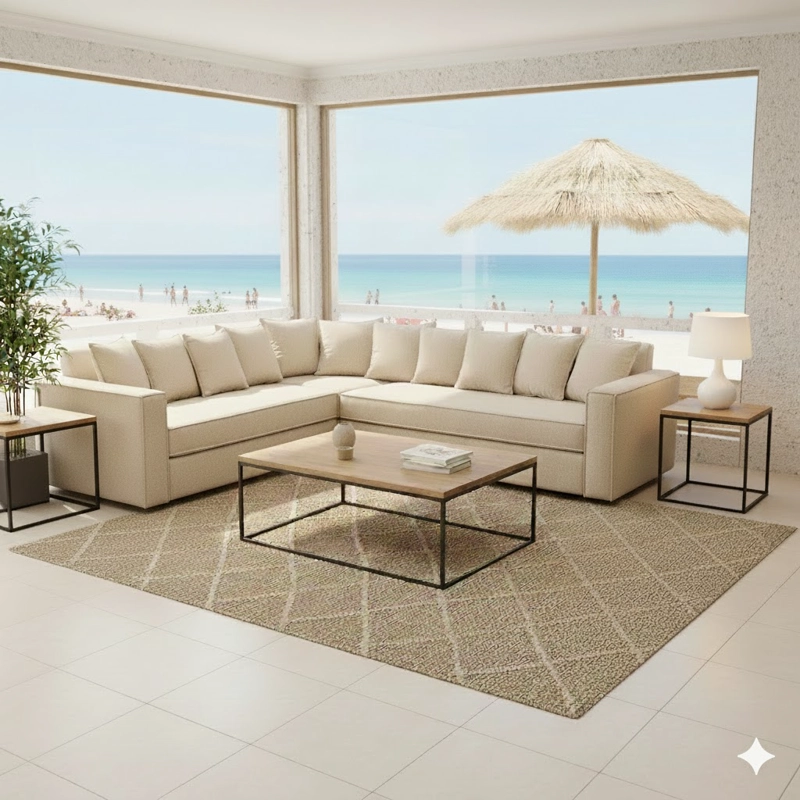 LIVING 311 METROPOLITAN BEIGE CLARO SECCIONAL RESORTES + 2 SITIALES - 4