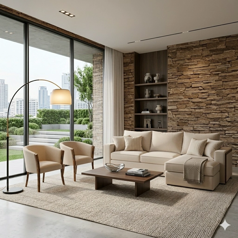 LIVING 311 ANAKENA BEIGE SECCIONAL DE RESORTES CON DOS SITIALES MADERA TAPIZADOS - 1