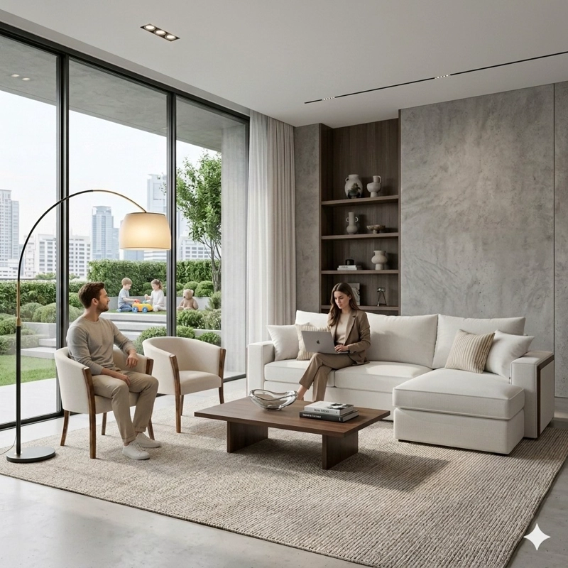 LIVING 311 ANAKENA BLANCO BONE SECCIONAL DE RESORTES CON DOS SITIALES MADERA TAPIZADOS - 2