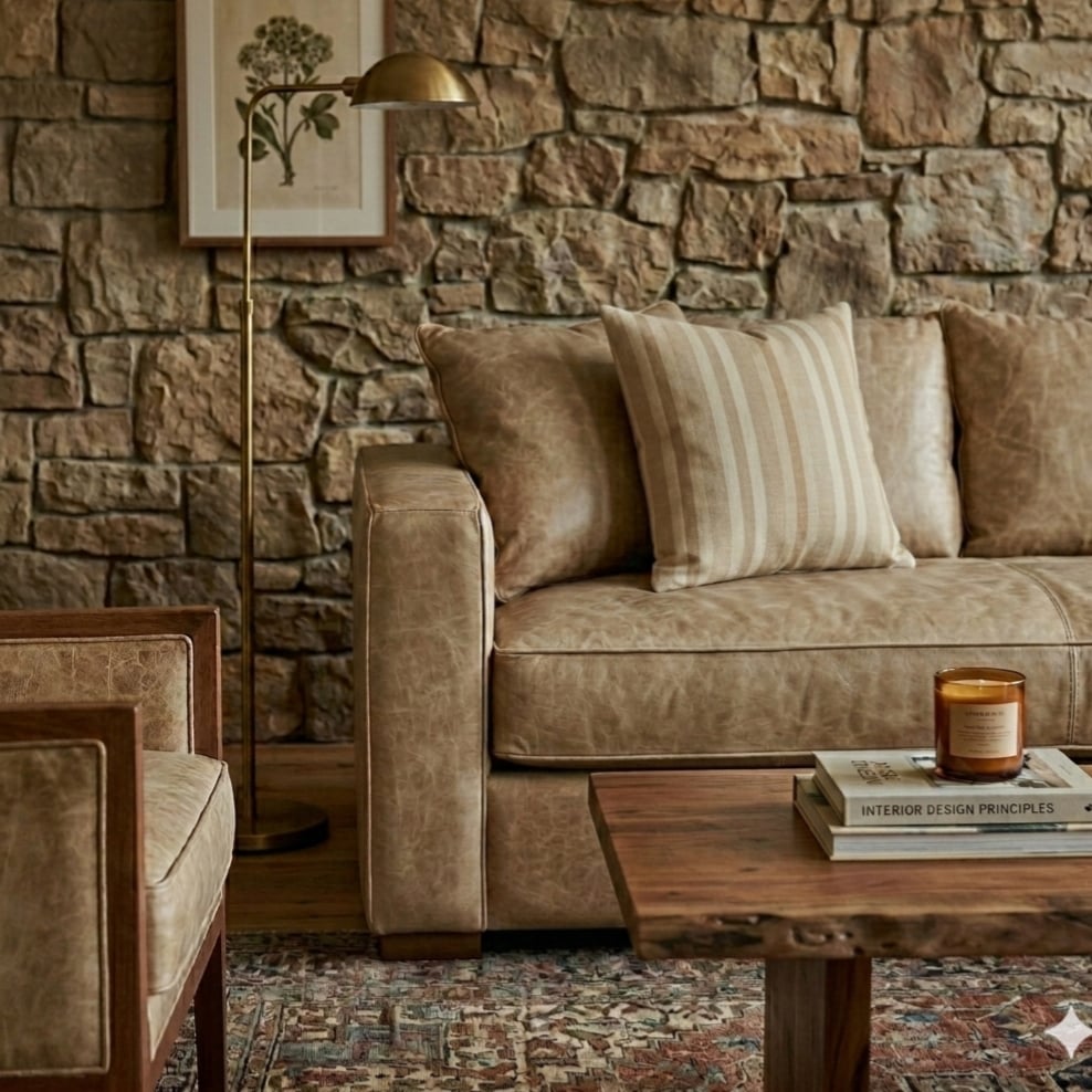 SOFA SECCIONAL BURTON BLANCO HUESO DE CUERO SINTETICO ENVEJECIDO CON ASIENTOS DE RESORTES POCKET - 3