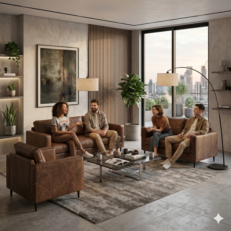 JUEGO LIVING 321 MEMPHIS CAFE EN CUERO SINTETICO ENVEJECIDO PRODCUTO CON RESORTES POCKET - 3
