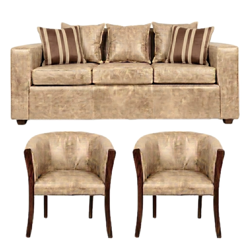 LIVING 311 KENTUCKY BEIGE CUERO SINTETICO ENVEJECIDO SOFA 3 CUERPOS  MAS 2 SITIALES MADERA - 2