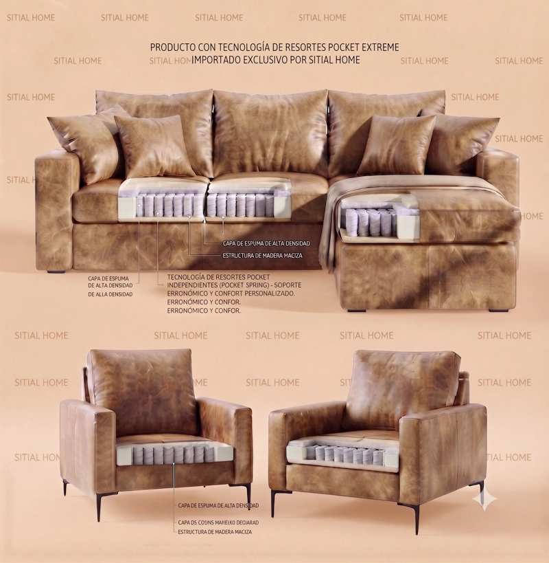 LIVING 311 TAYLOR BEIGE SECCIONAL MAS DOS POLTRONAS PRODUCTO CON ASIENTOS DE RESORTES - 2
