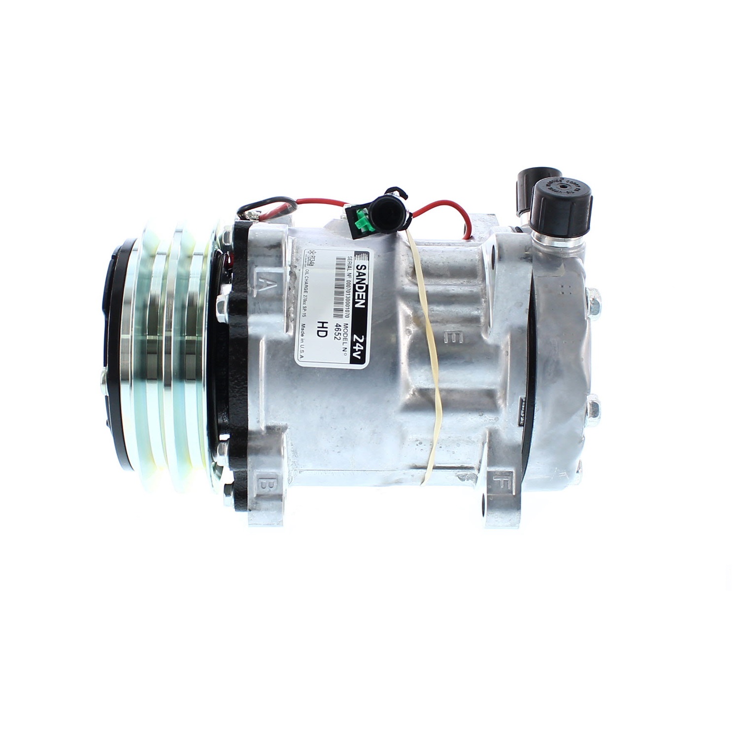 COMPRESOR DE AC AMERICAN AIR SD7H15 2A 24V 125MM MONTAJE OREJAS TAPA JD 4652 SANDEN - 1