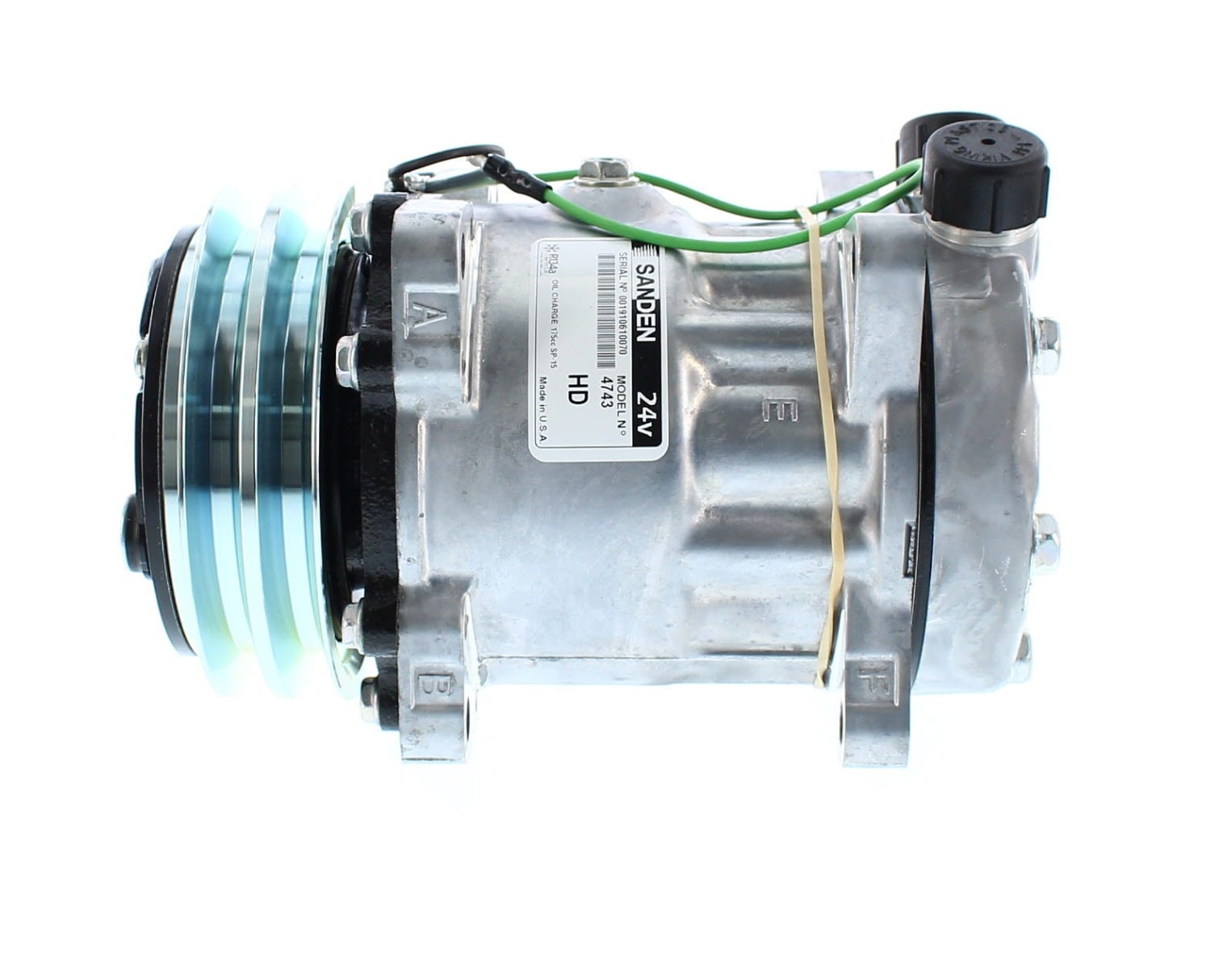 COMPRESOR DE AC AMERICAN AIR 7H15 2A 24V 125MM MONTAJE OREJAS TAPA CB 4743 SANDEN - 1