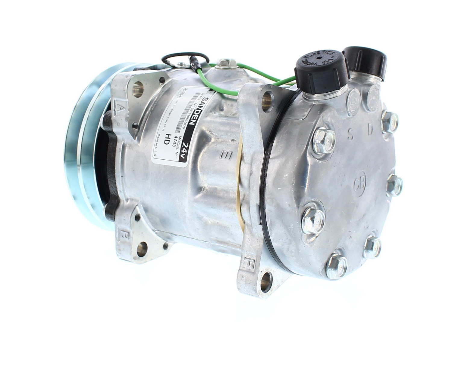 COMPRESOR DE AC AMERICAN AIR 7H15 2A 24V 125MM MONTAJE OREJAS TAPA CB 4743 SANDEN - 2