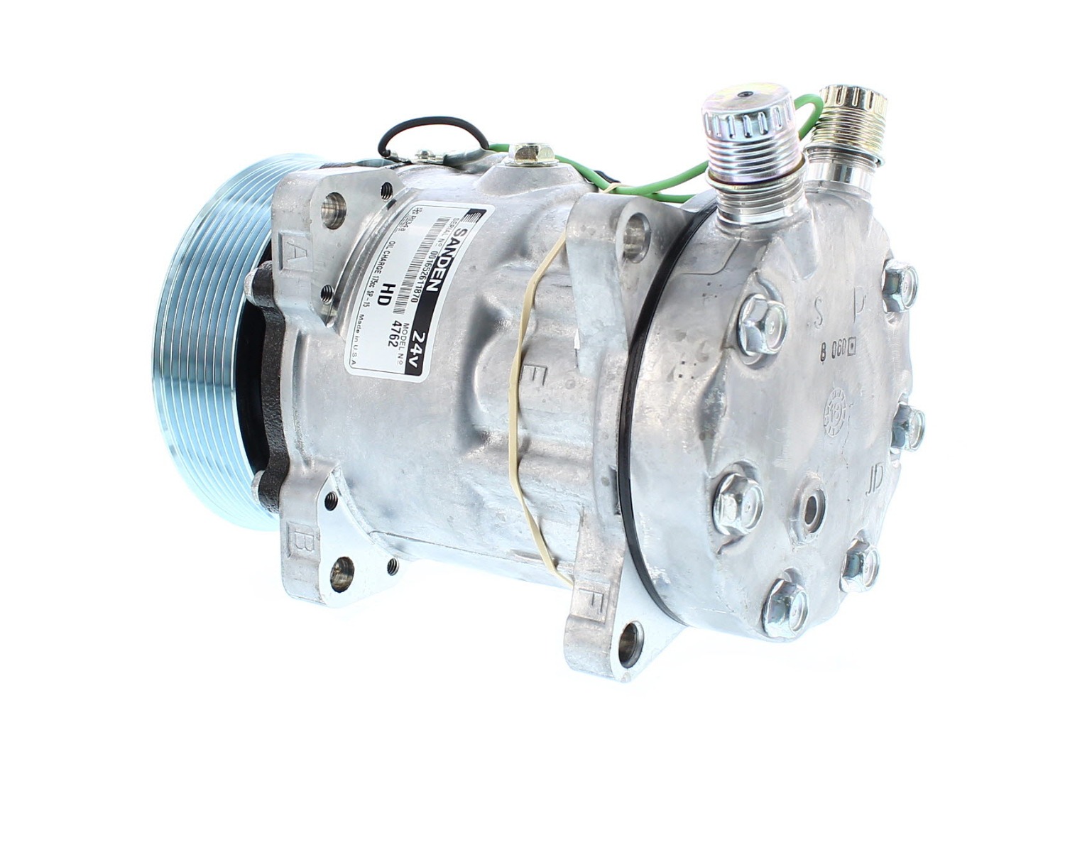 COMPRESOR DE AC AMERICAN AIR 7H15 8PK 119MM 24V TAPA JD-FN SALIDA VERTICAL MONTAJE 4762 4443 SANDEN - 2