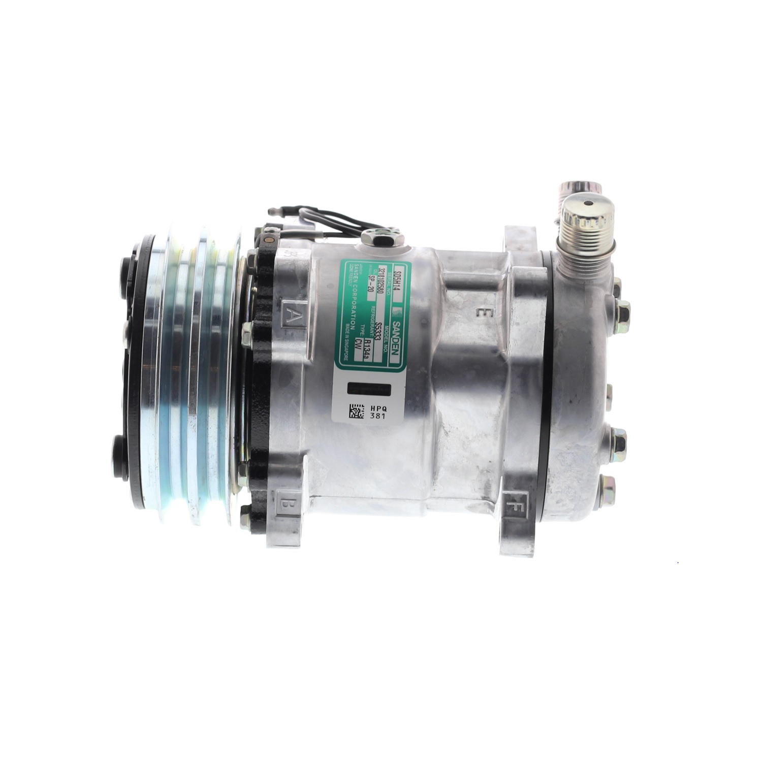 COMPRESOR DE AC AMERICAN AIR 5H14 2A 12V 132MM M. OREJAS TAPA FL 6626 6664 4509 SANDEN - 1