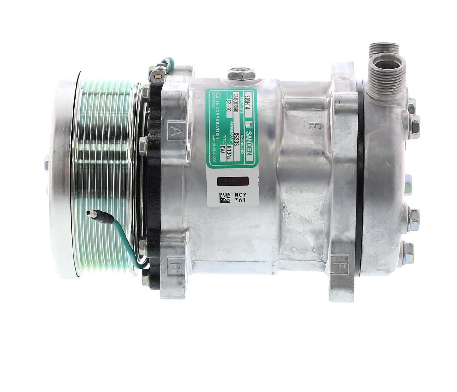 COMPRESOR DE AC AMERICAN AIR 5H14 8PK 24V 119MM MONTAJE OREJAS TAPA FL 6697 SANDEN - 1