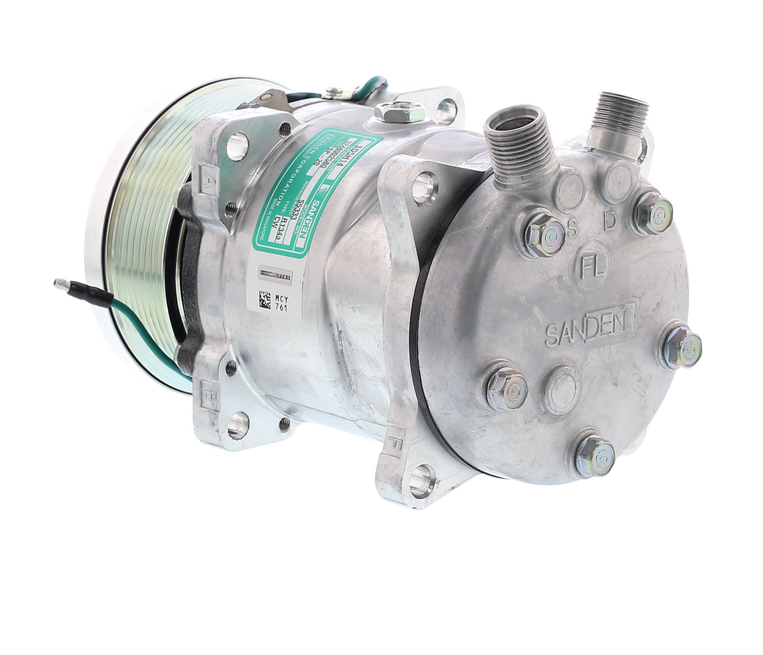 COMPRESOR DE AC AMERICAN AIR 5H14 8PK 24V 119MM MONTAJE OREJAS TAPA FL 6697 SANDEN - 2