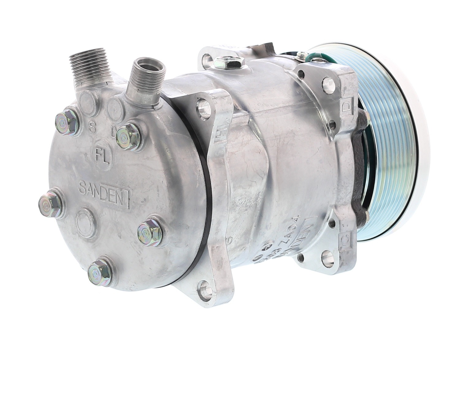 COMPRESOR DE AC AMERICAN AIR 5H14 8PK 24V 119MM MONTAJE OREJAS TAPA FL 6697 SANDEN - 4