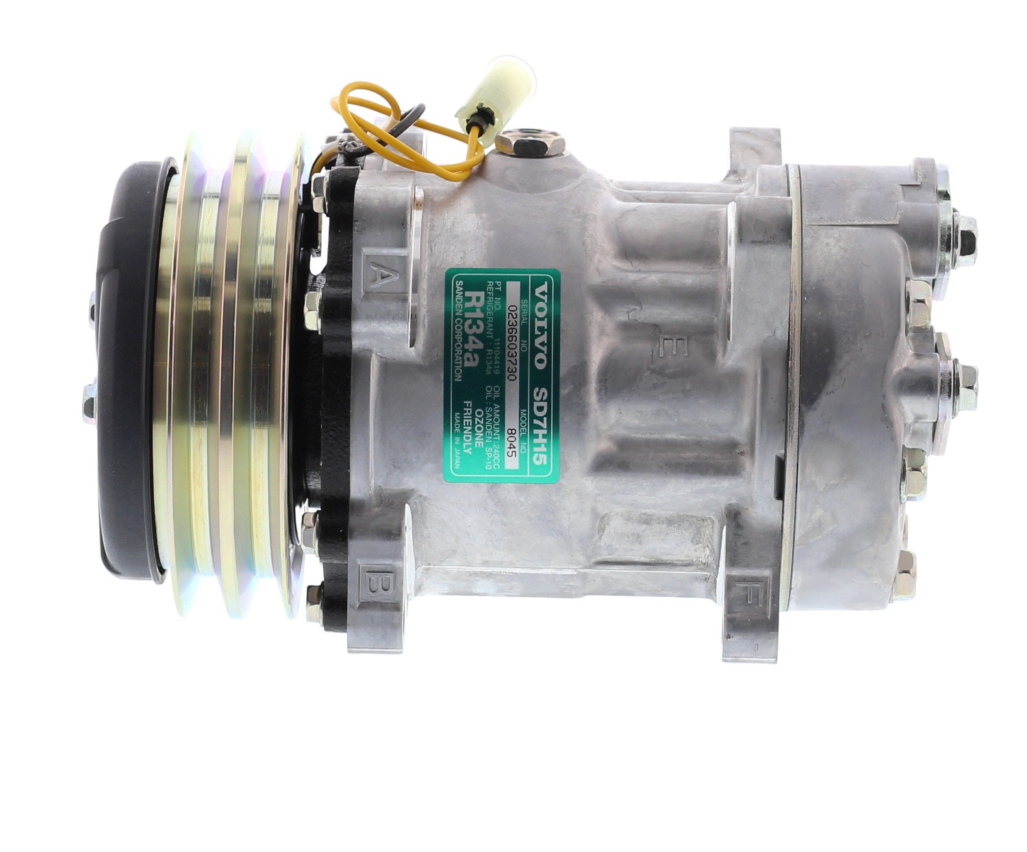 COMPRESOR DE AC AMERICAN AIR 7H15 2A 24V 132MM M.O COBERTOR PLASTICO TAPA WZ U6035 8045 8243 SANDEN - 1
