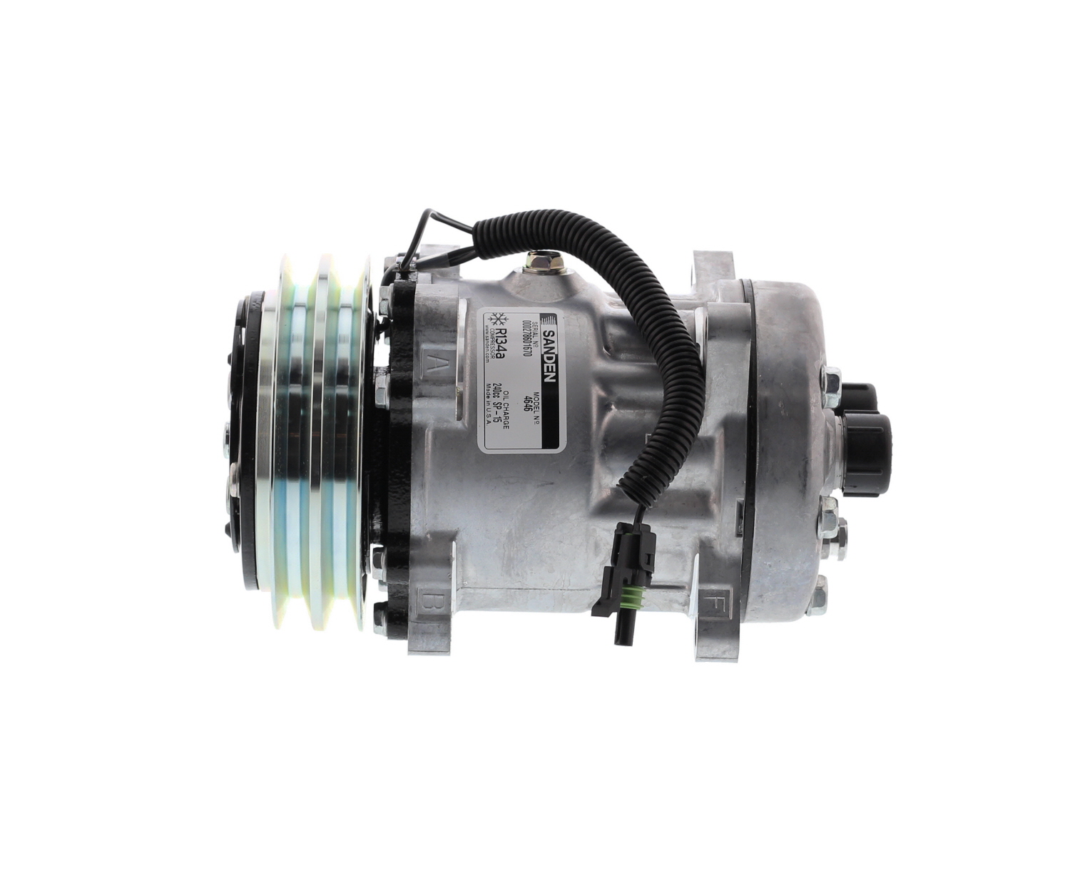 COMPRESOR DE AC AMERICAN AIR SD7H15 2A 12V 132MM MONTAJE OREJAS TAPA MJ 4646 SANDEN - 1