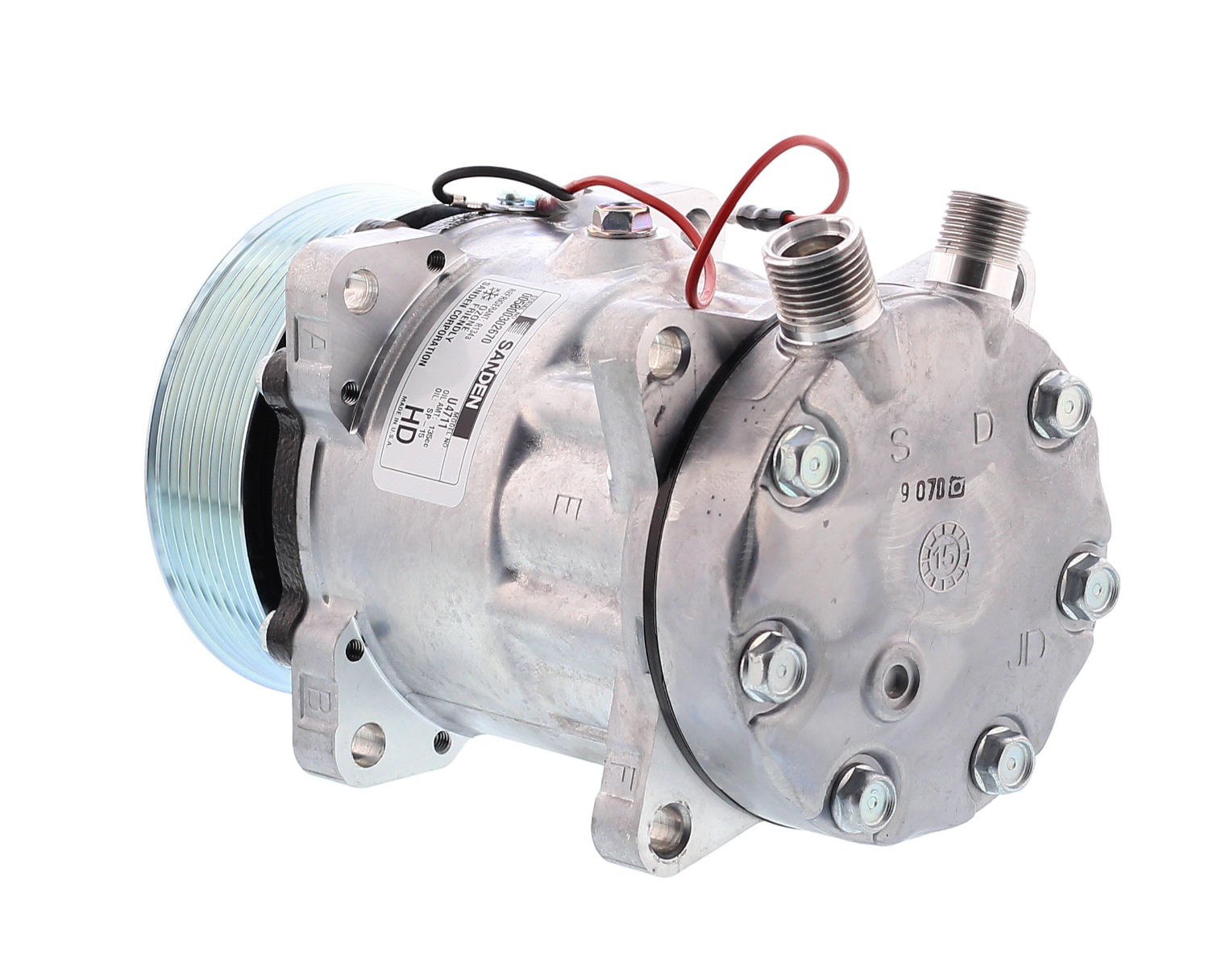 COMPRESOR DE AC AMERICAN AIR 7H15 8PK 12V 119MM MONTAJE OREJAS TAPA JD 4711 8103 SANDEN - 2