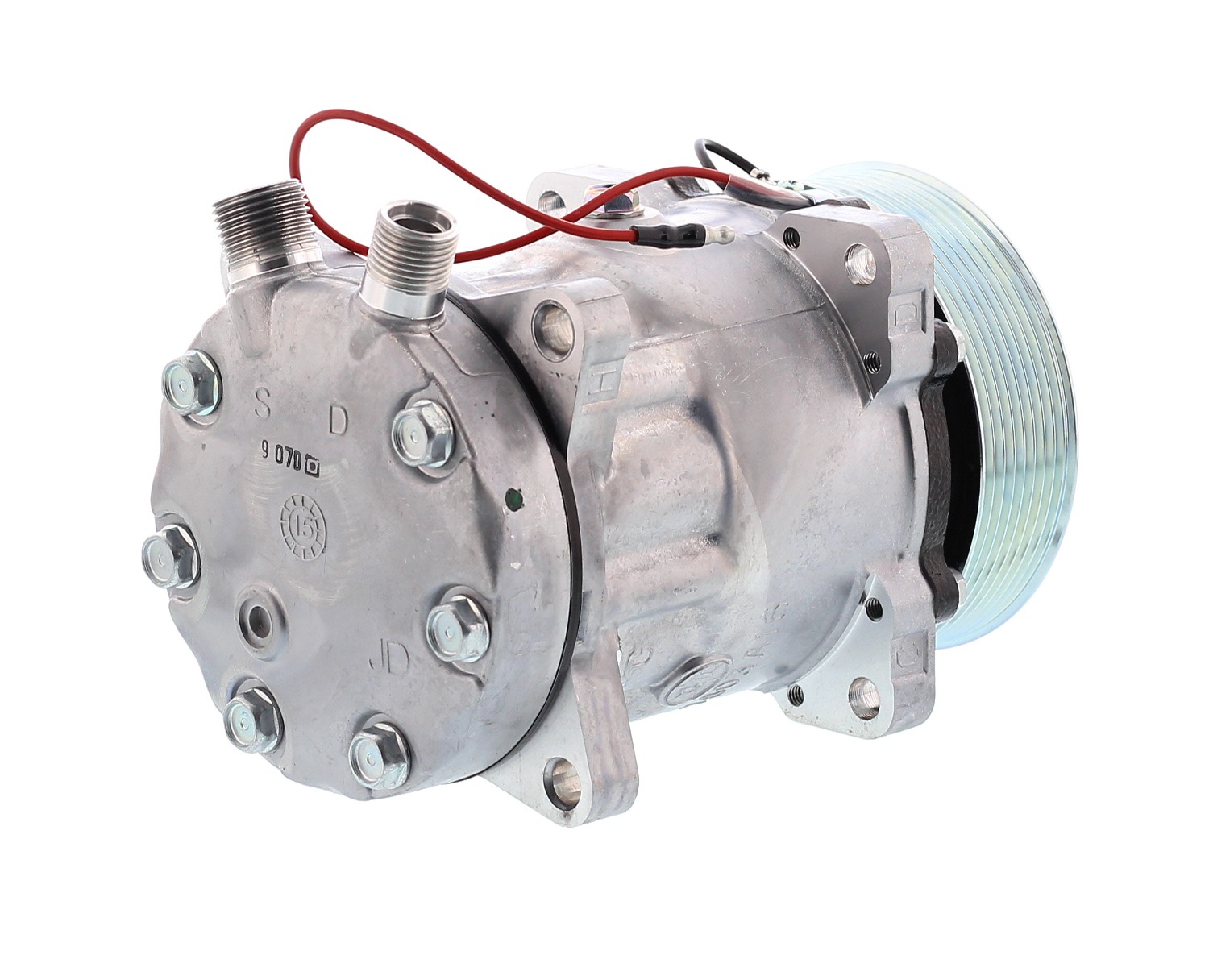 COMPRESOR DE AC AMERICAN AIR 7H15 8PK 12V 119MM MONTAJE OREJAS TAPA JD 4711 8103 SANDEN - 4
